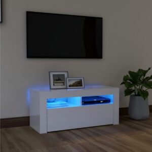TV-taso LED-valoilla korkeakiilto valkoinen 90x35x40 cm -