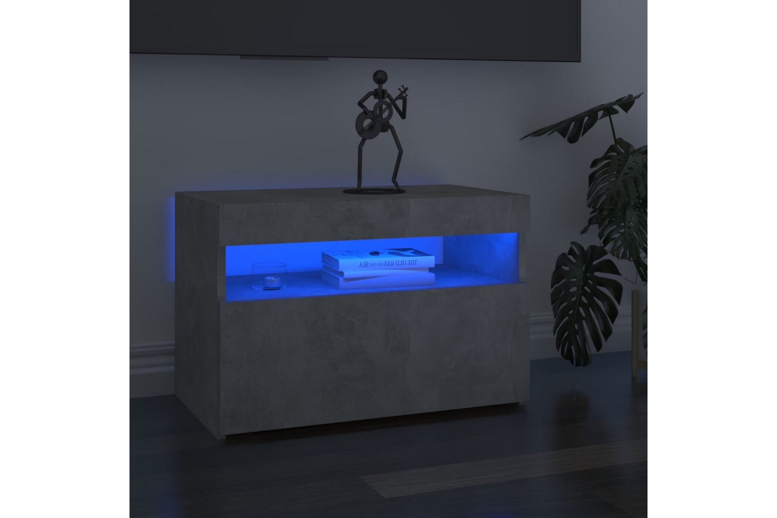 TV-taso LED-valoilla betoninharmaa 60x35x40 cm -