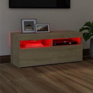 TV-taso LED-valoilla Sonoma-tammi 90x35x40 cm - Ruskea