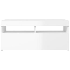 TV-taso LED-valoilla 90x35x40 cm - Valkoinen Korkeakiilto