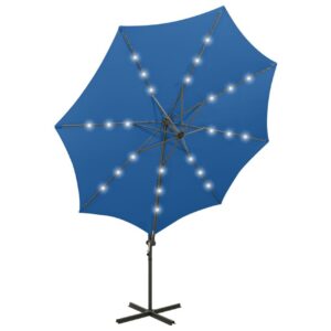 Riippuva aurinkovarjo tangolla ja LED-valoilla 300 cm - Sininen
