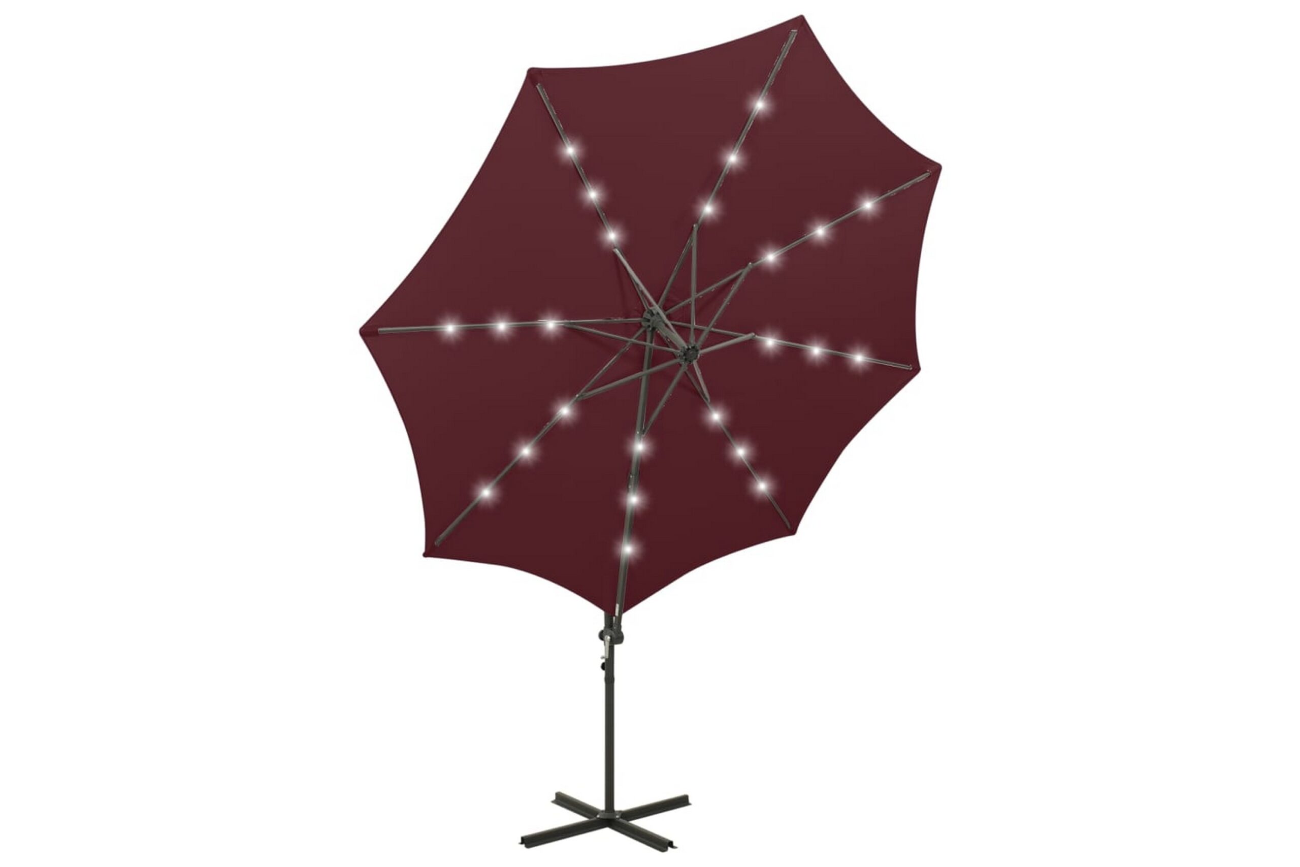 Riippuva aurinkovarjo tangolla ja LED-valoilla 300 cm - Punainen