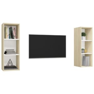 Seinäkiinnitettävät TV-tasot 2 kpl valk./Sonoma-tammi - Beige