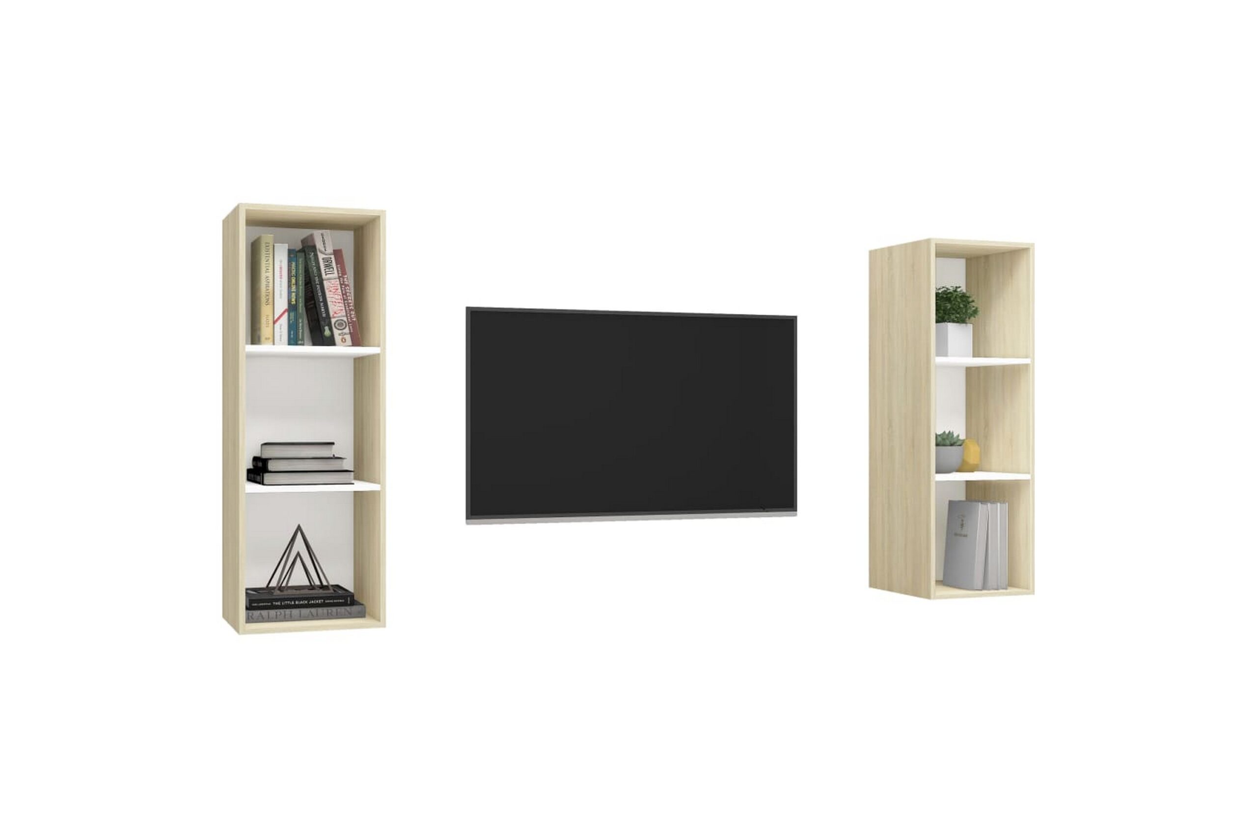 Seinäkiinnitettävät TV-tasot 2 kpl valk./Sonoma-tammi - Beige