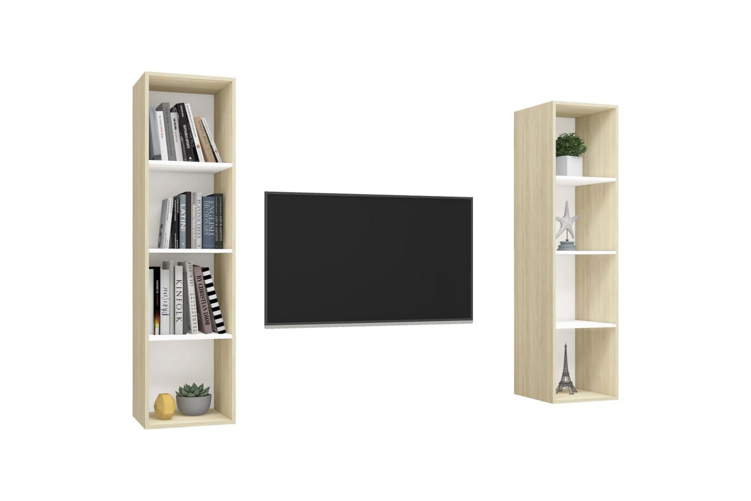 Seinäkiinnitettävät TV-tasot 2 kpl valk./Sonoma-tammi - Beige