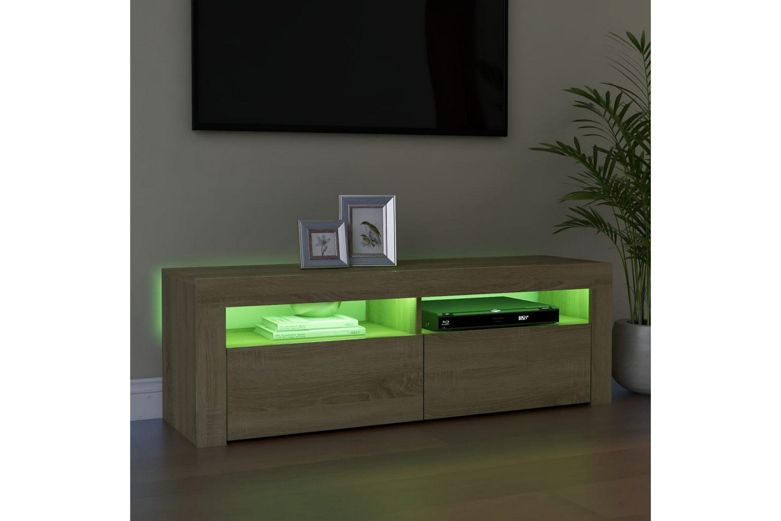 TV-taso LED-valoilla Sonoma-tammi 120x35x40 cm - Ruskea