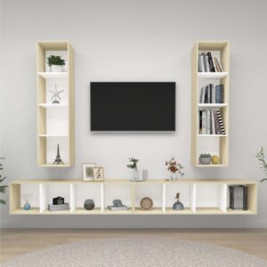 Seinäkiinnitettävät TV-tasot 4 kpl valk./Sonoma-tammi - Beige