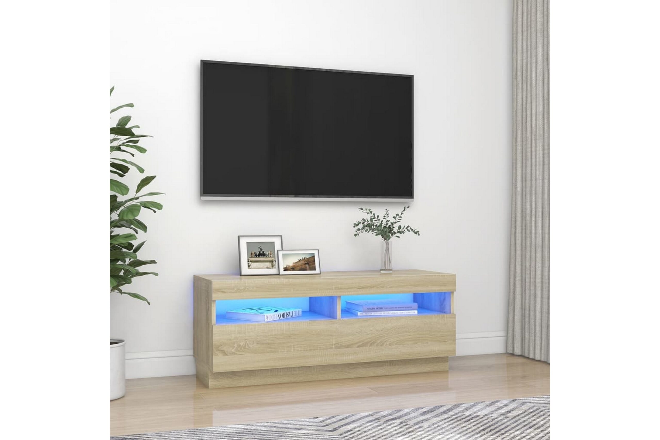 TV-taso LED-valoilla Sonoma-tammi 100x35x40 cm -