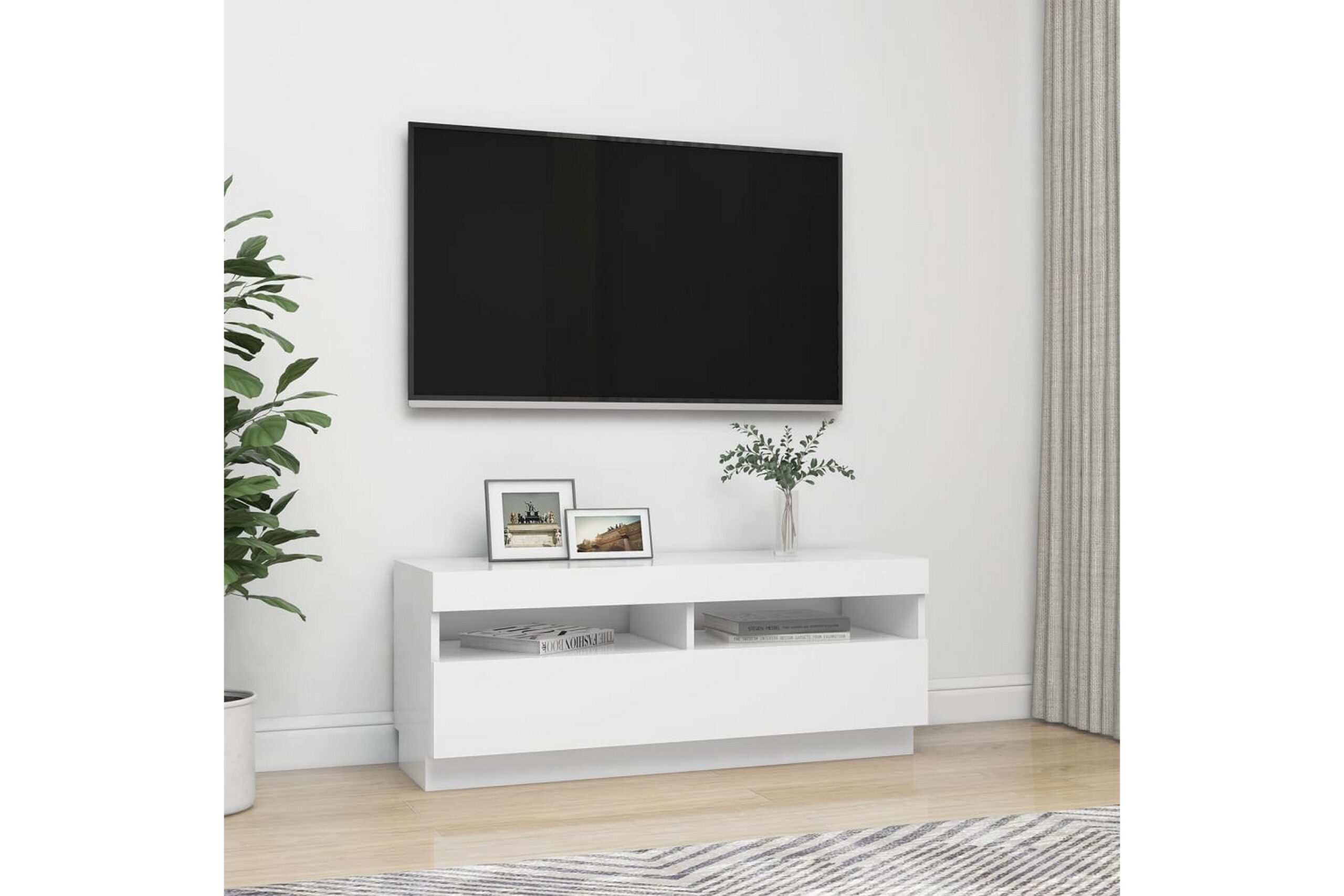 TV-taso LED-valoilla valkoinen 100x35x40 cm -