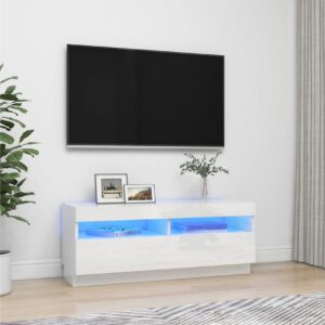 TV-taso LED-valoilla korkeakiilto valkoinen 100x35x40 cm -