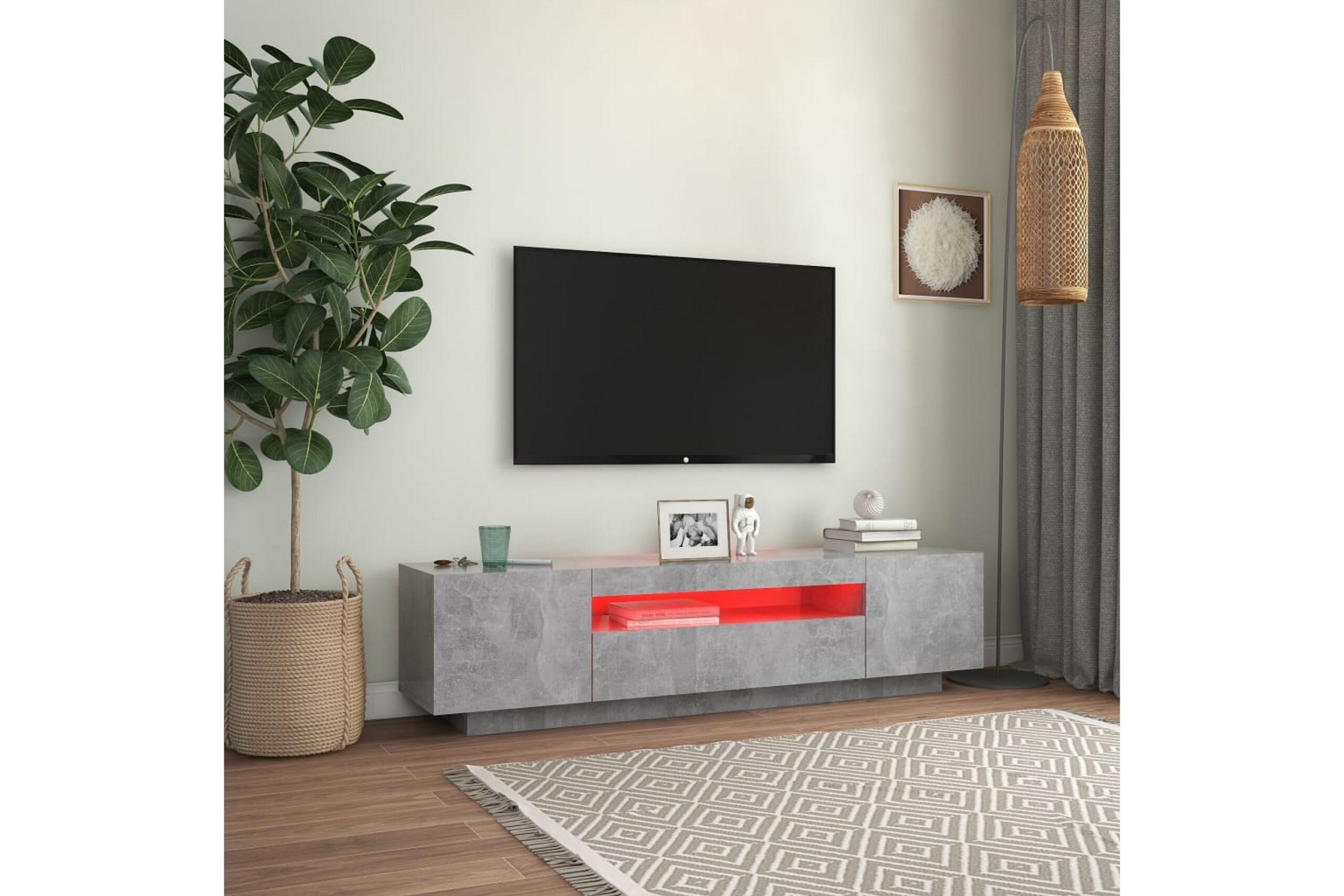TV-taso LED-valoilla betoninharmaa 160x35x40 cm -