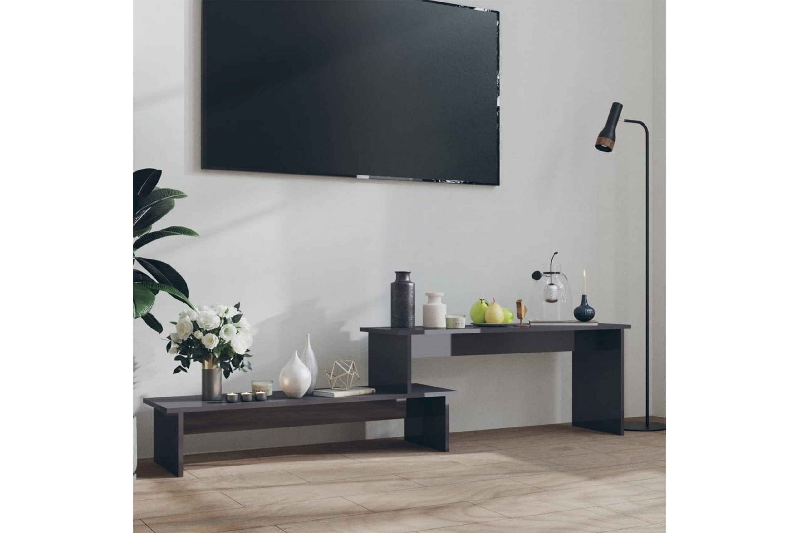 TV-taso korkeakiilto harmaa 180x30x43 cm lastulevy -