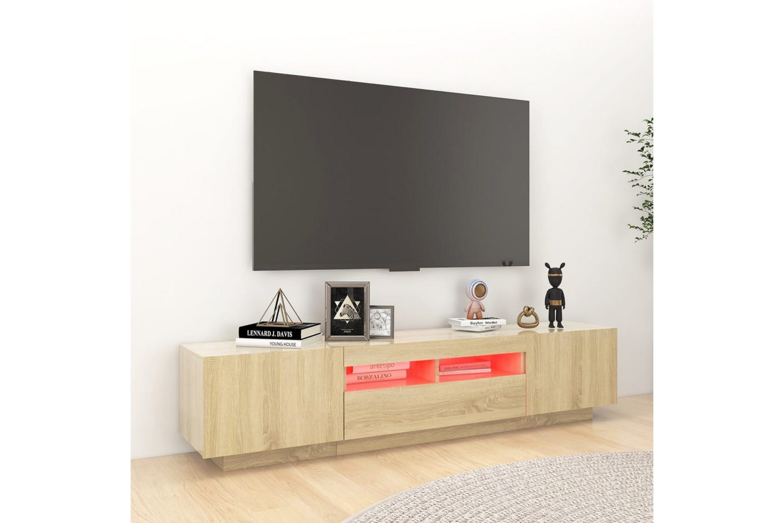 TV-taso LED-valoilla Sonoma-tammi 180x35x40 cm - Ruskea