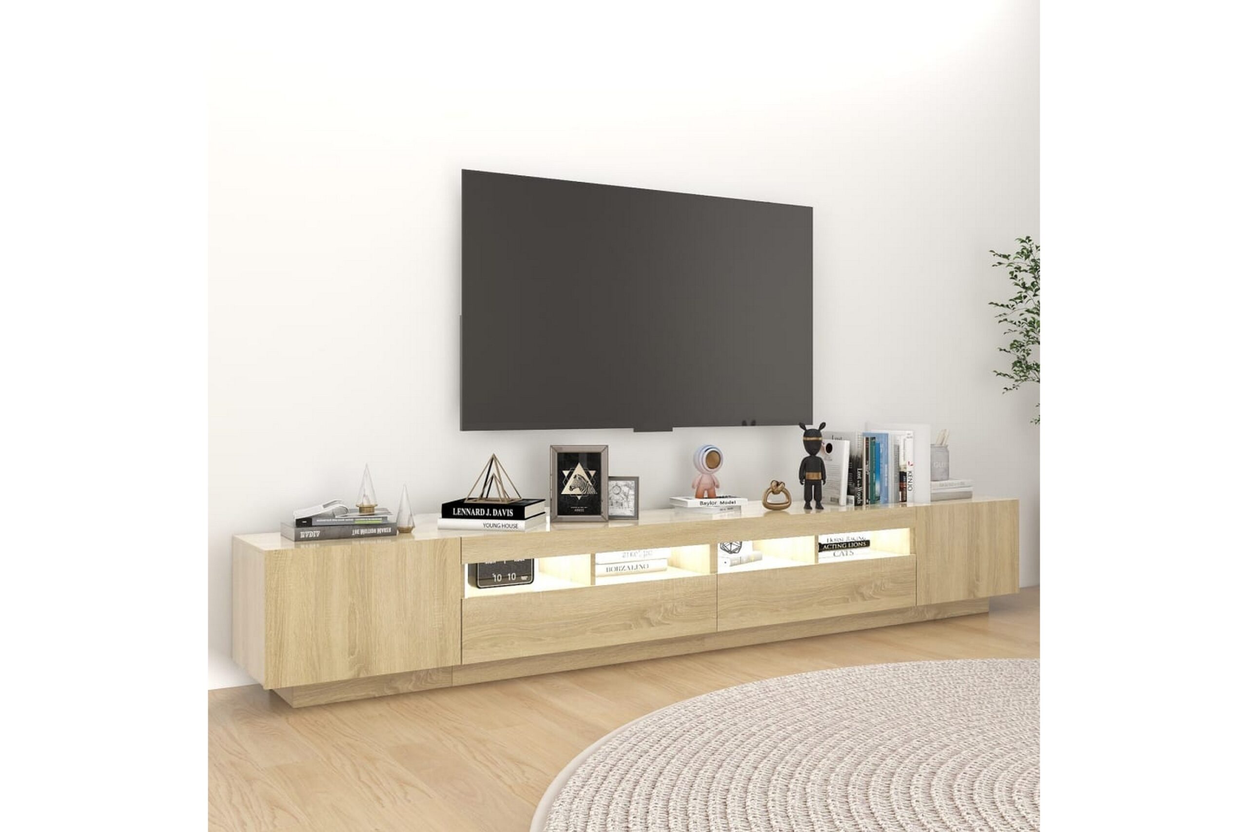 TV-taso LED-valoilla Sonoma-tammi 260x35x40 cm - Ruskea