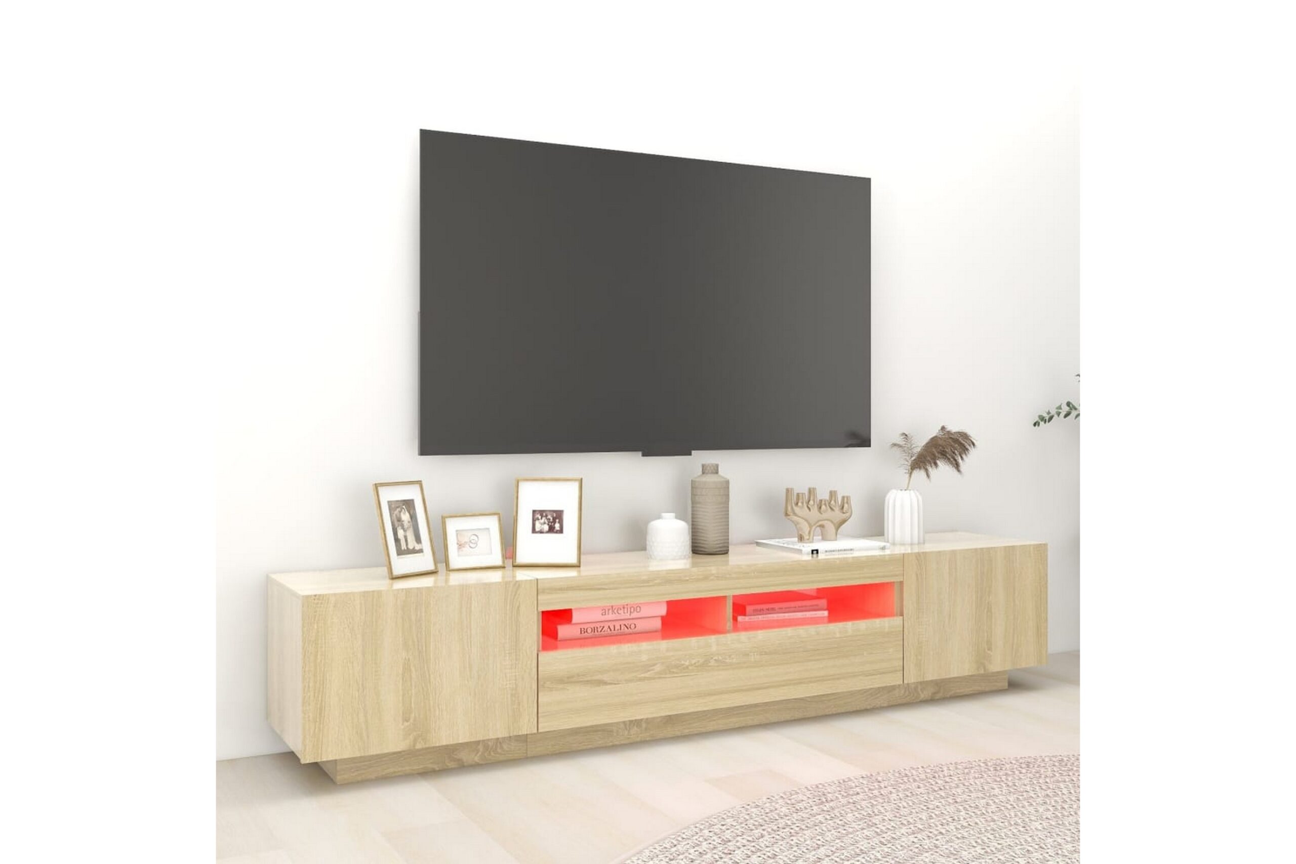 TV-taso LED-valoilla Sonoma-tammi 200x35x40 cm - Ruskea