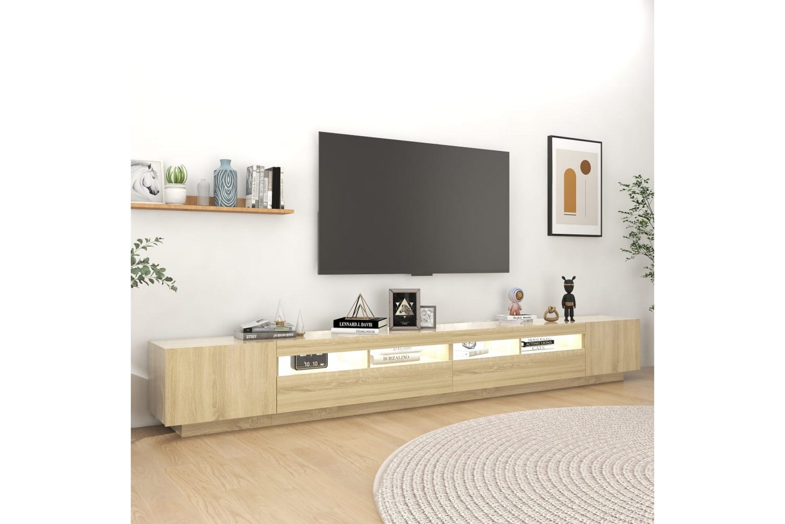 TV-taso LED-valoilla Sonoma-tammi 300x35x40 cm - Ruskea
