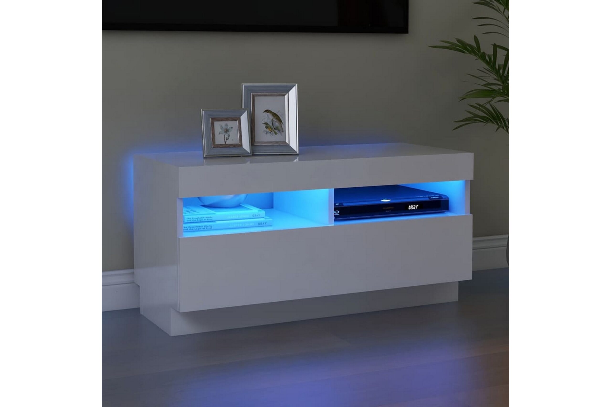 TV-taso LED-valoilla korkeakiilto valkoinen 80x35x40 cm -