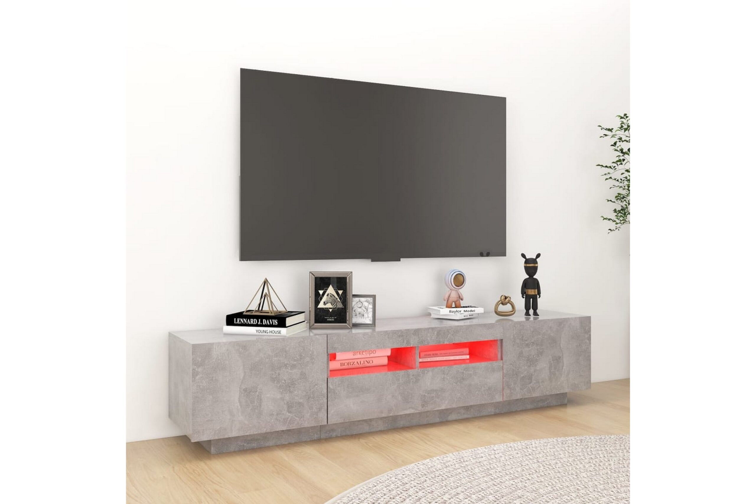 TV-taso LED-valoilla betoninharmaa 180x35x40 cm -