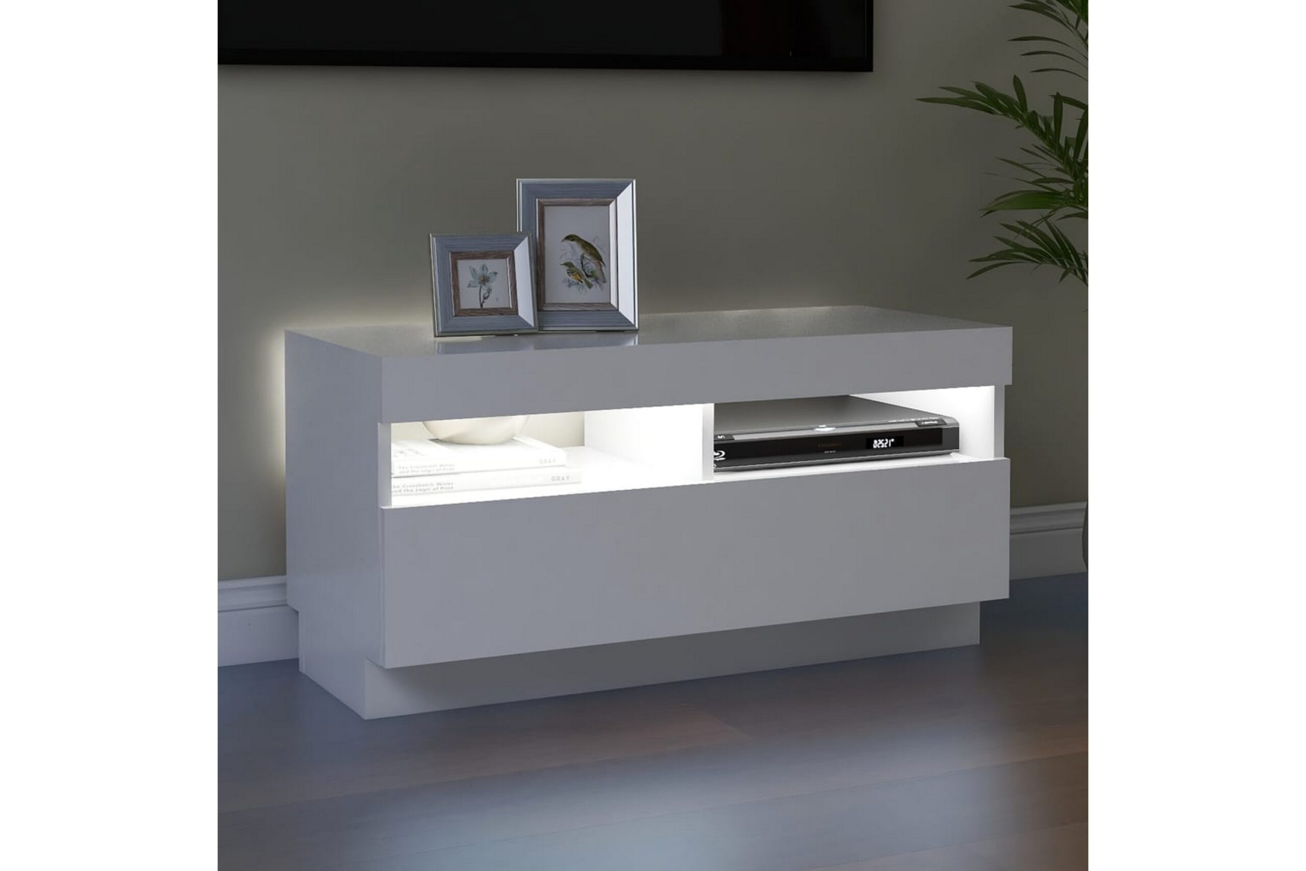 TV-taso LED-valoilla valkoinen 80x35x40 cm -