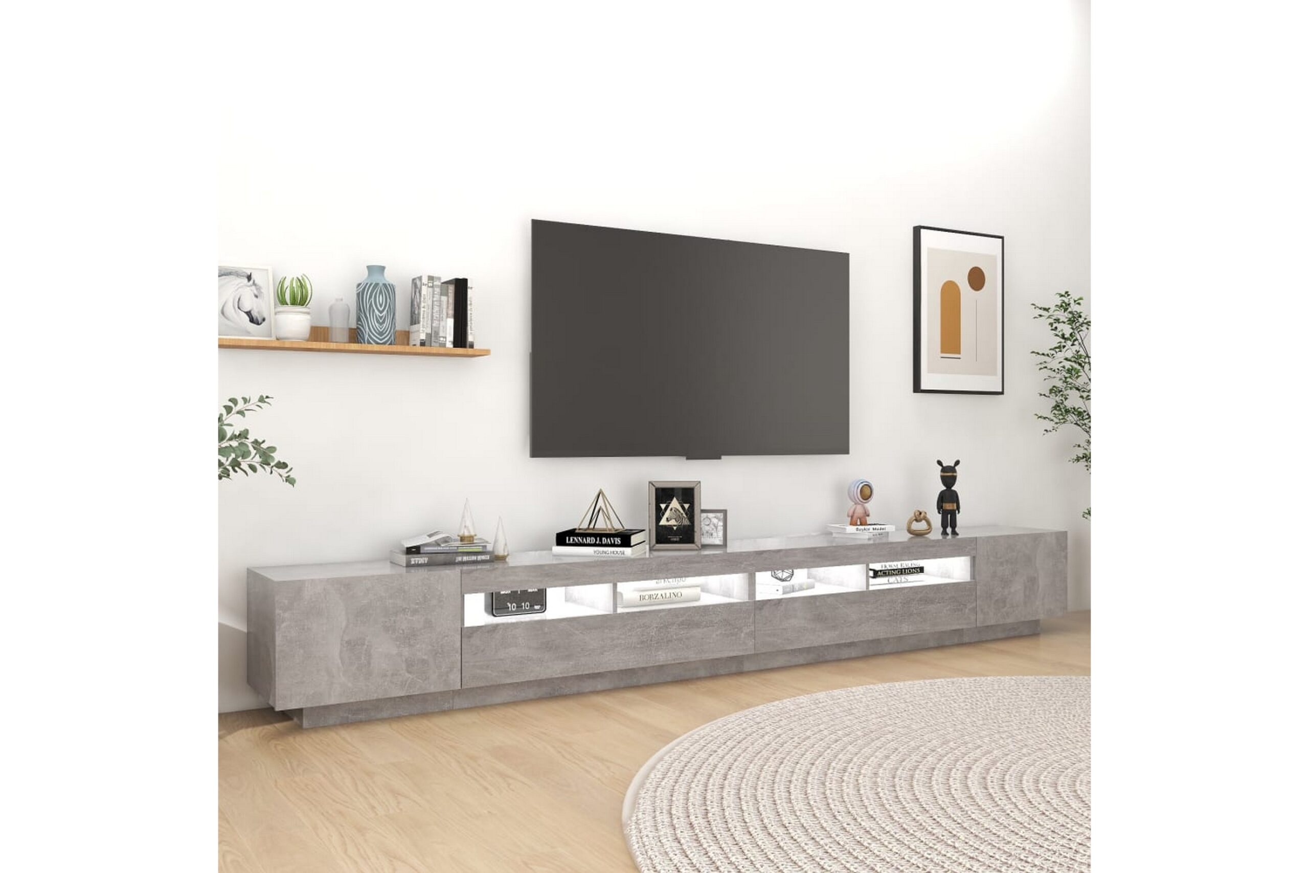 TV-taso LED-valoilla betoninharmaa 300x35x40 cm - Harmaa