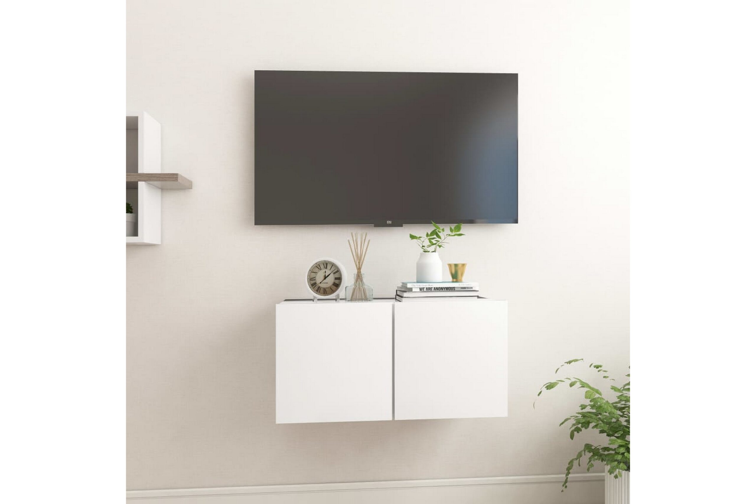 Seinäkiinnitettävä TV-taso valkoinen 60x30x30 cm -