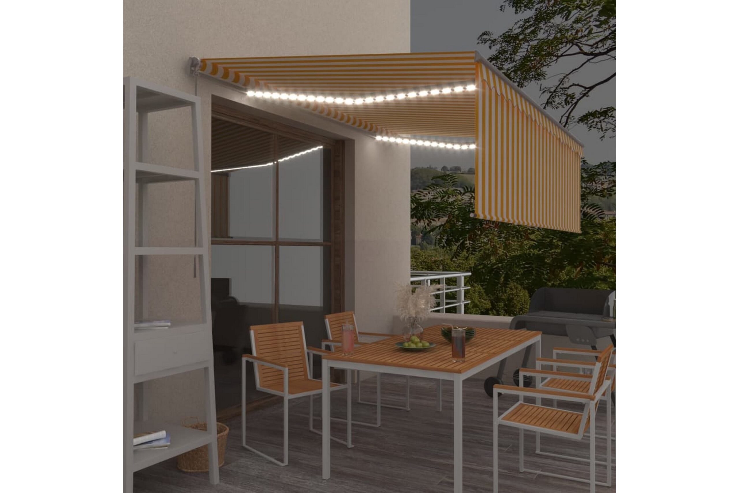 Manuaalisesti kelattava markiisi verhot/LED 4x3m -