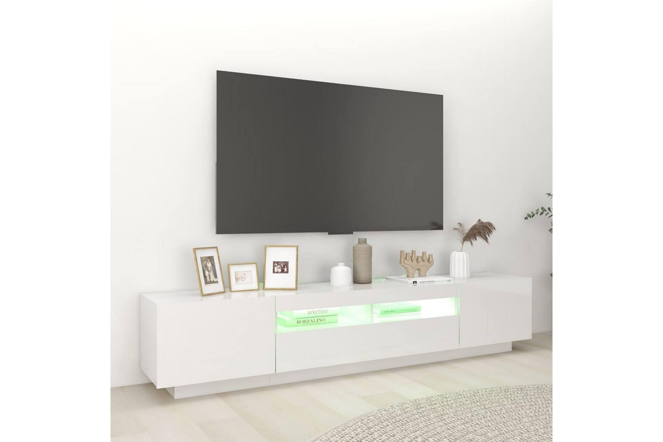 TV-taso LED-valoilla korkeakiilto valkoinen 200x35x40 cm - Valkoinen