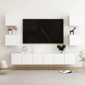 7-osainen TV-kaappisarja valkoinen lastulevy - Valkoinen