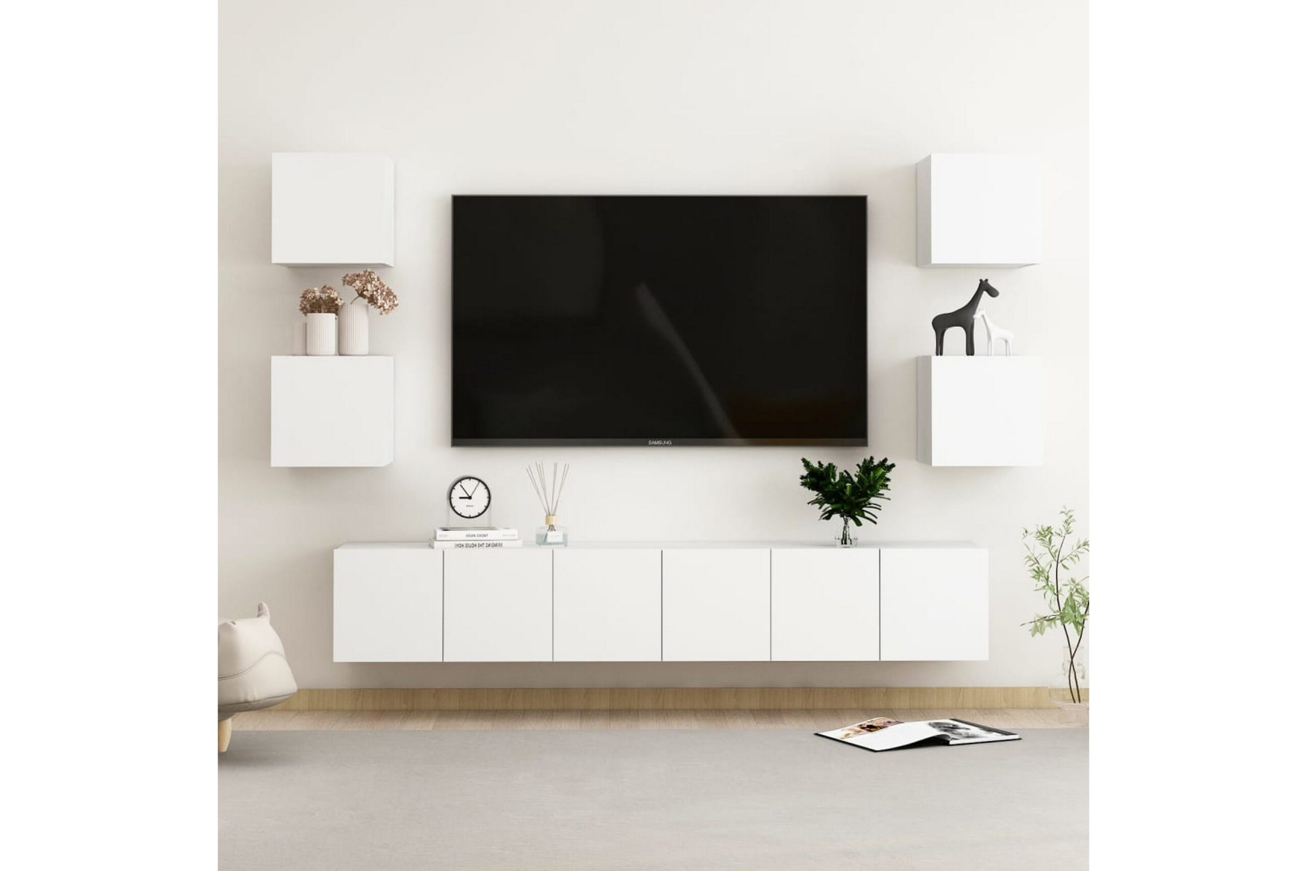 7-osainen TV-kaappisarja valkoinen lastulevy - Valkoinen