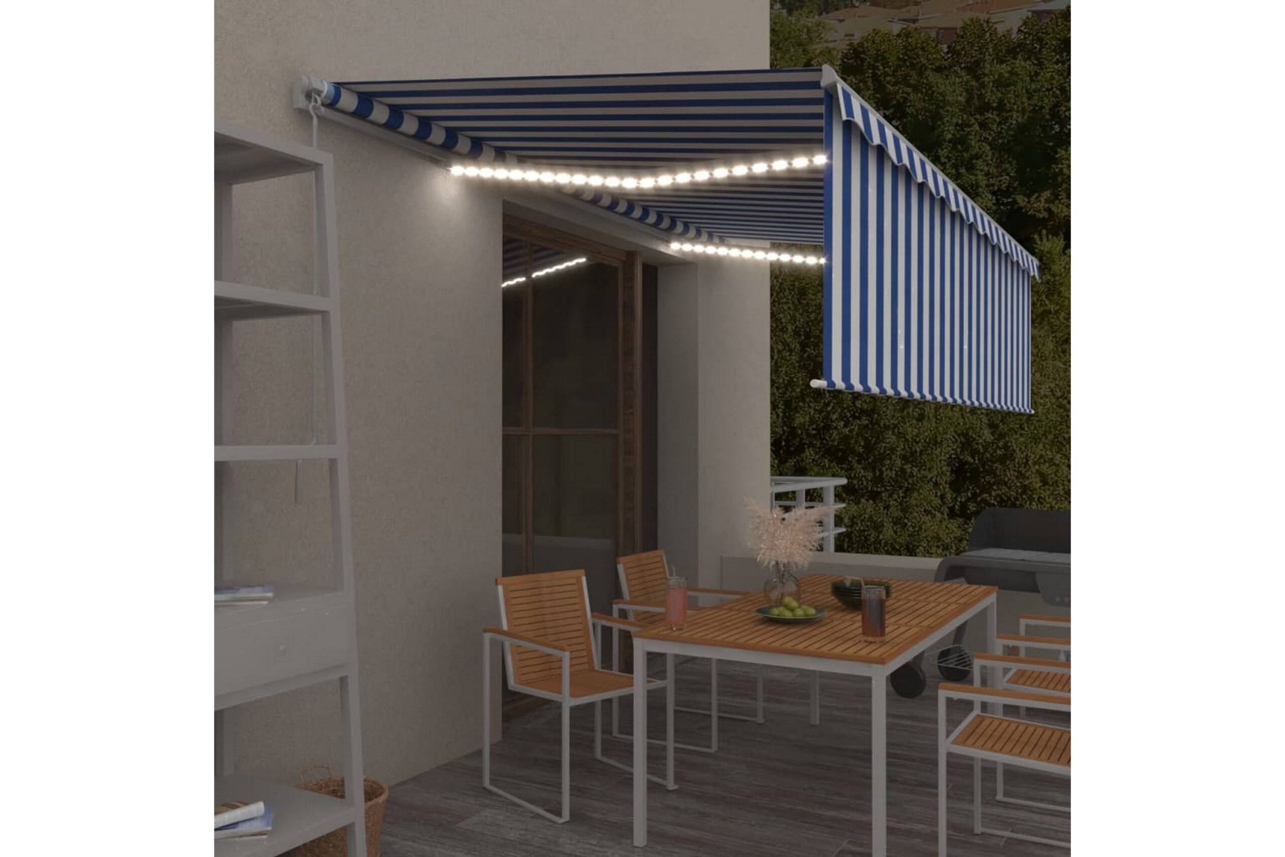 Manuaalisesti kelattava markiisi verho/LED 5x3 m -