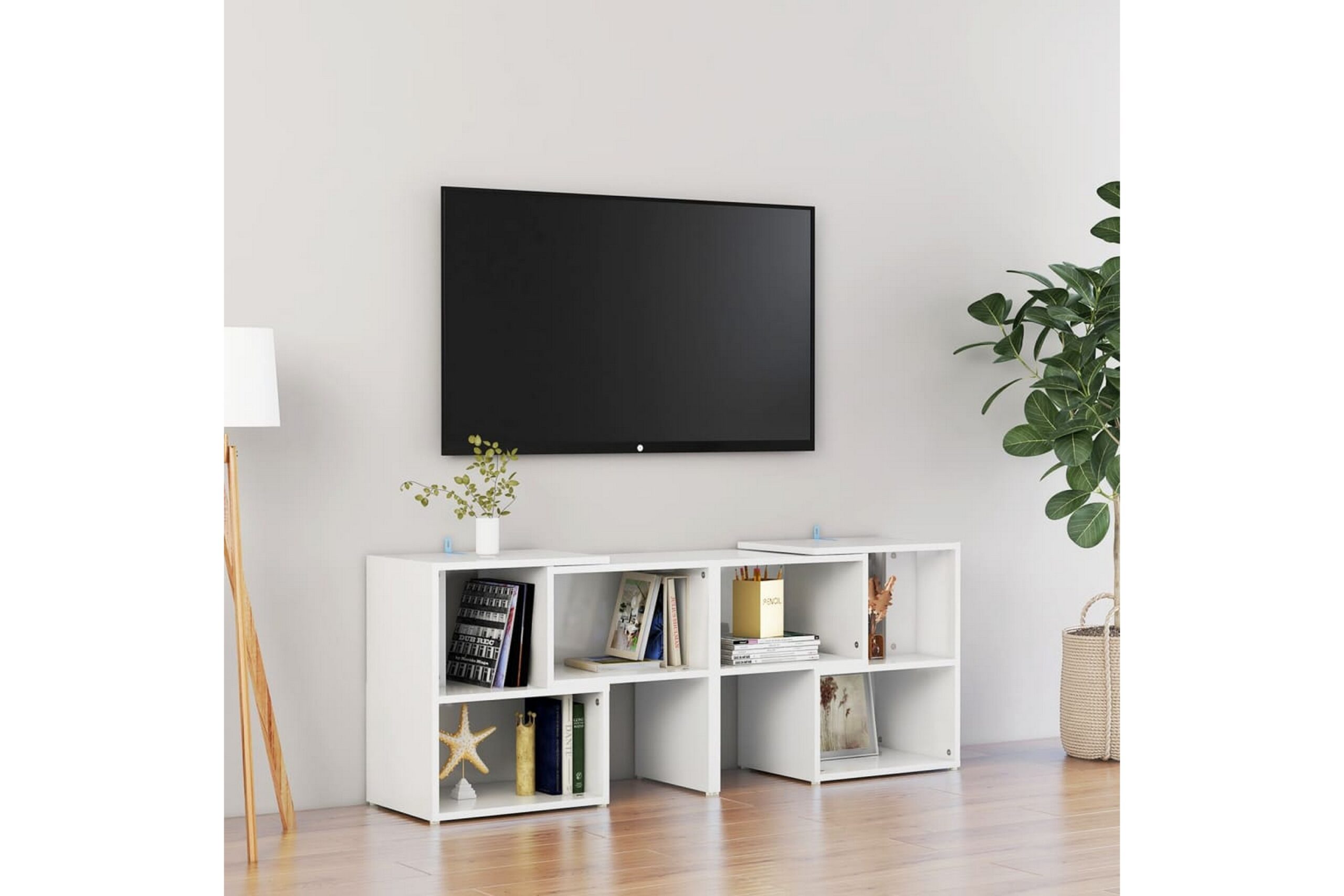TV-taso korkeakiilto valkoinen 104x30x52 cm lastulevy -