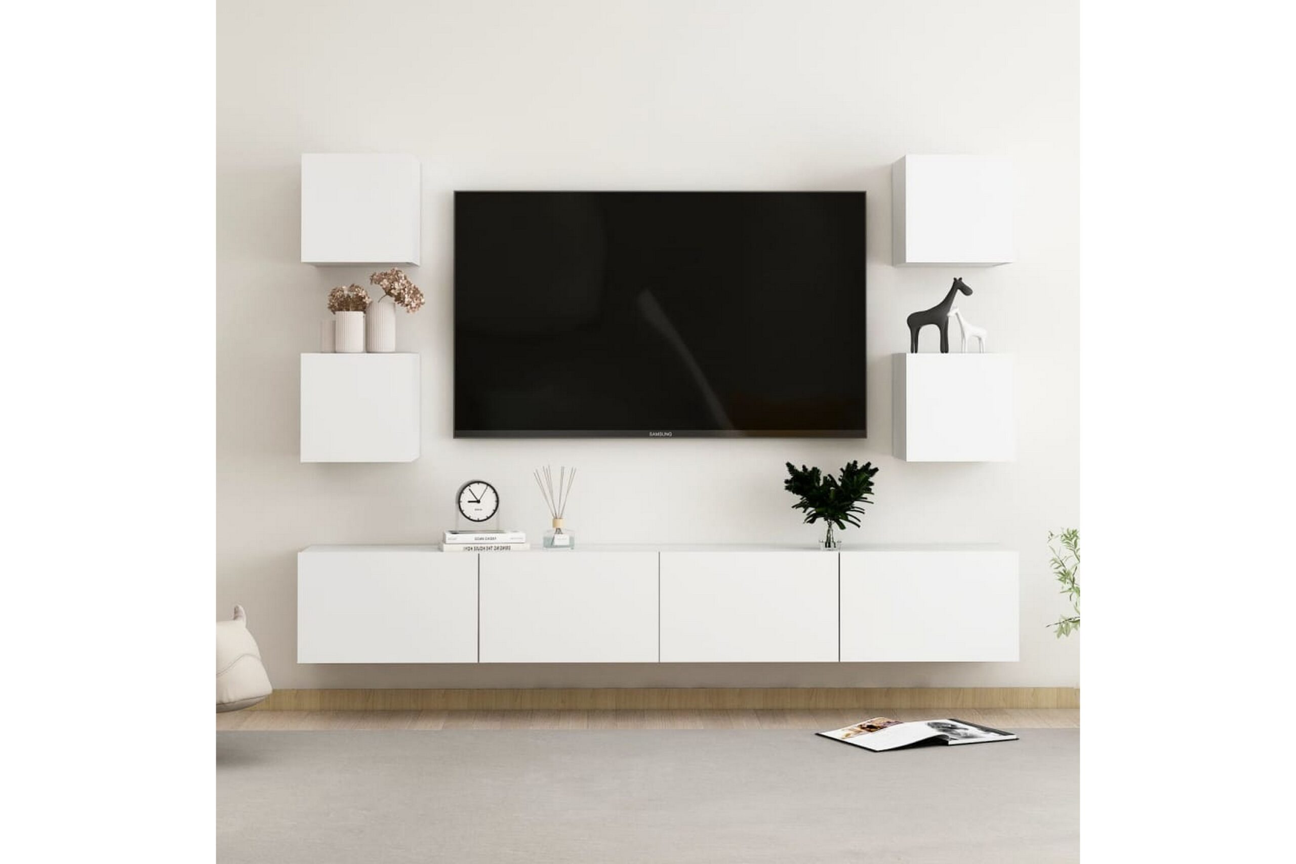 6-osainen TV-kaappisarja valkoinen lastulevy - Valkoinen