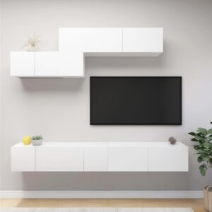 6-osainen TV-kaappisarja valkoinen lastulevy - Valkoinen