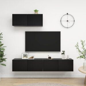 3-osainen TV-kaappisarja musta lastulevy - Musta