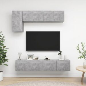 5-osainen TV-kaappisarja betoninharmaa lastulevy - Harmaa