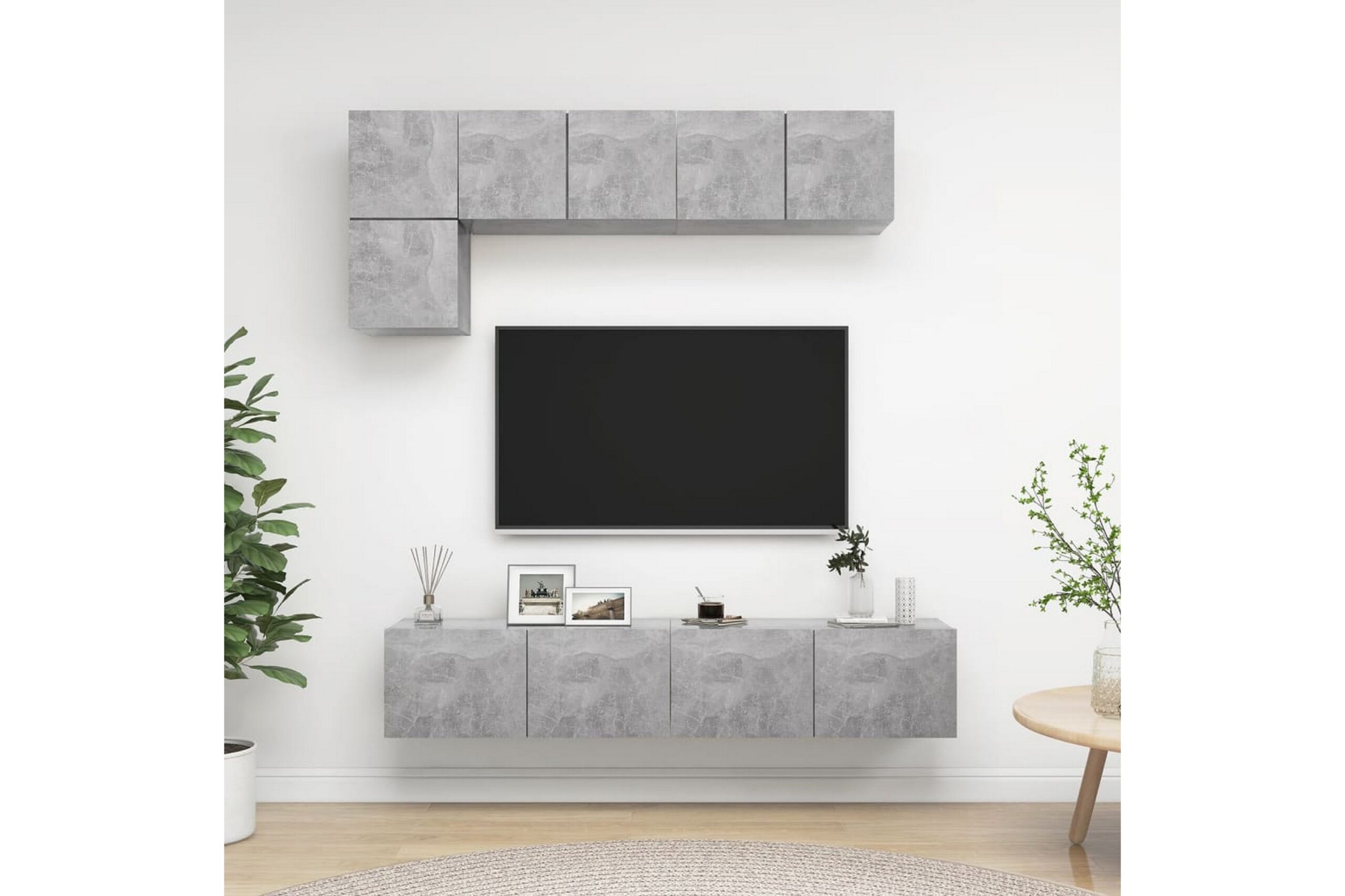 5-osainen TV-kaappisarja betoninharmaa lastulevy - Harmaa