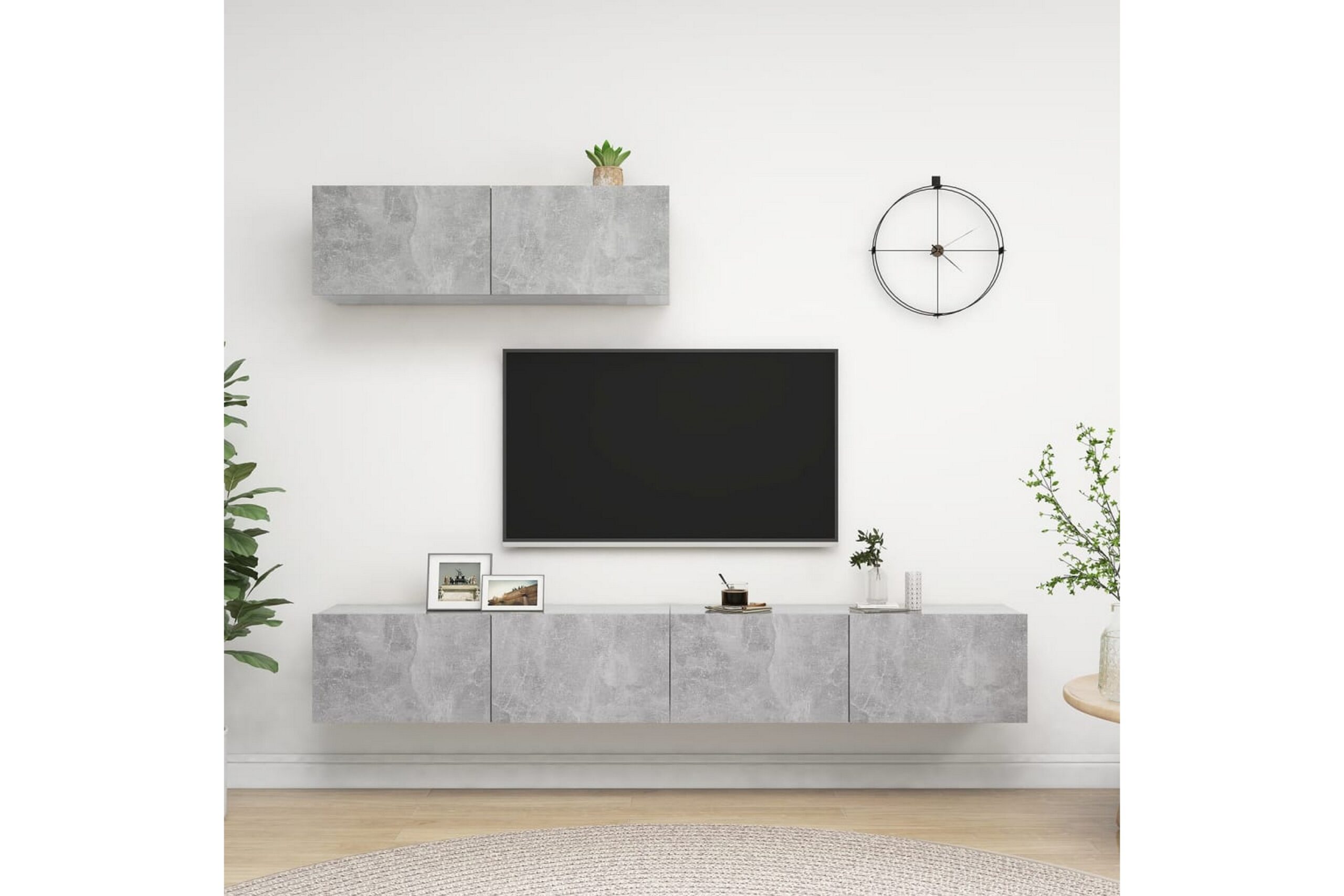 TV-taso 3 kpl betoninharmaa lastulevy - Harmaa