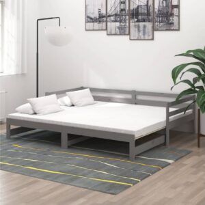 Päivävuode ulosvedettävä harmaa täysi mänty 2x (90x200) cm - Harmaa