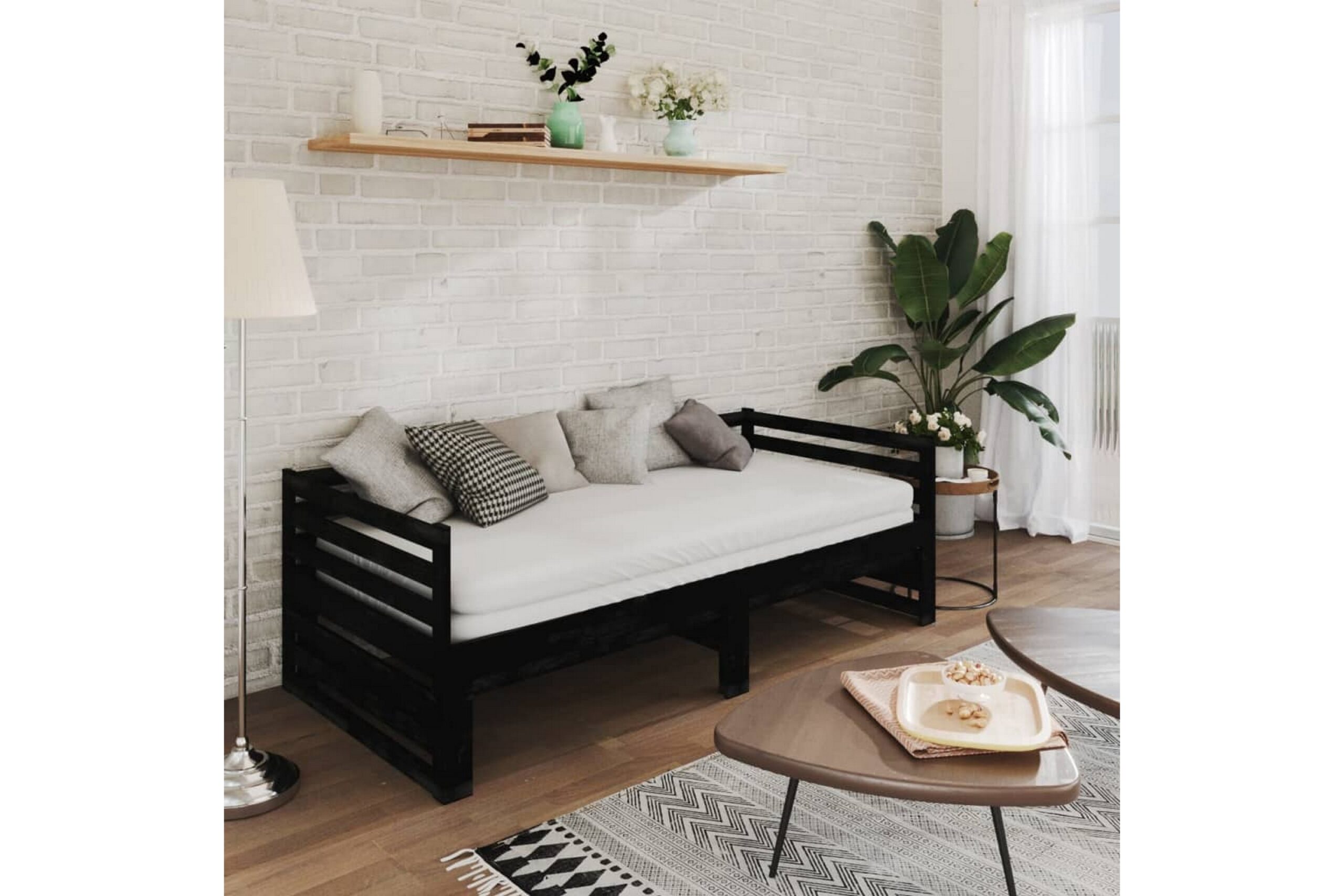 Päivävuode ulosvedettävä musta täysi mänty 2x (90x200) cm - Musta