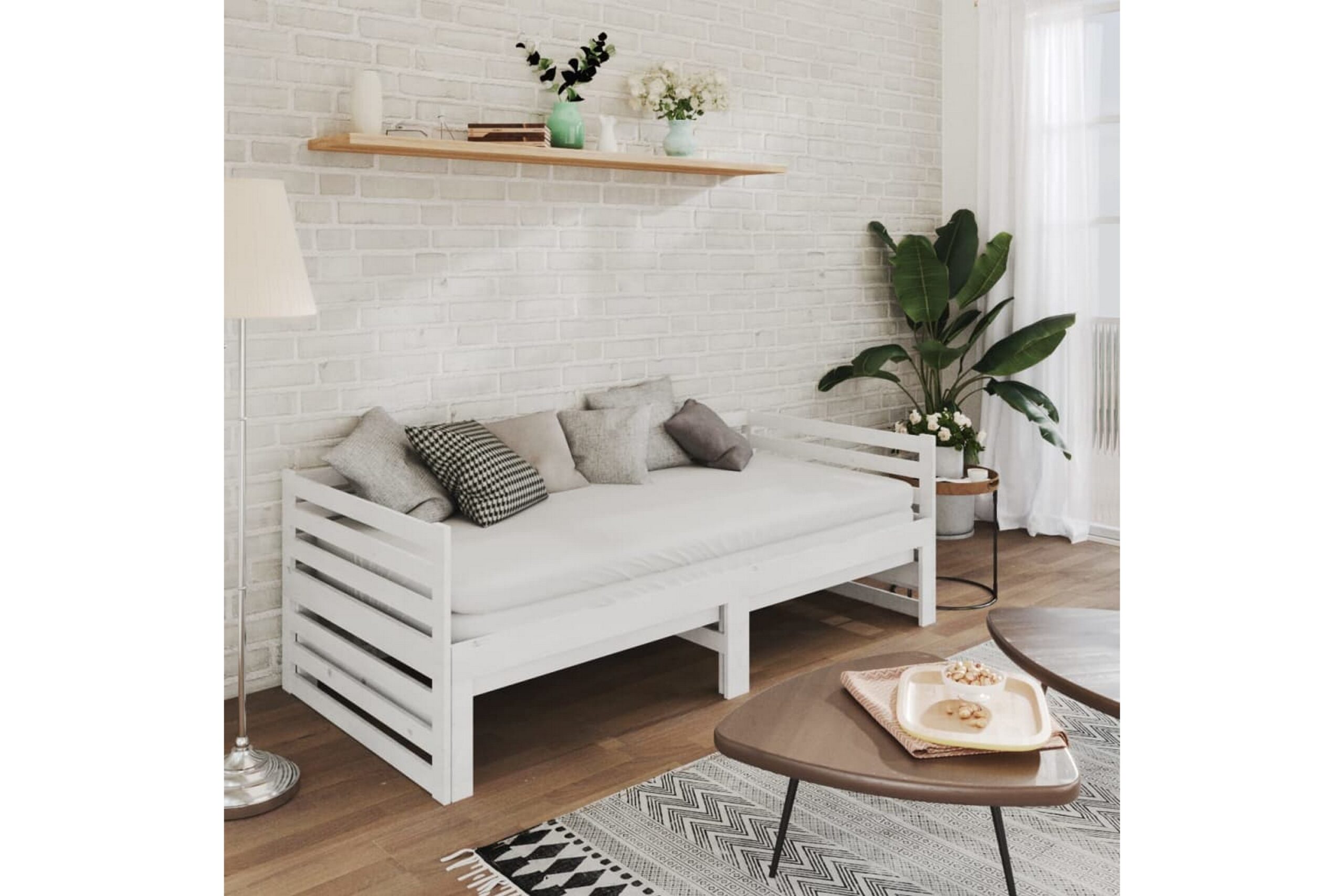 Päivävuode ulosvedettävä valkoinen täysi mänty 2x(90x200) cm - Valkoinen