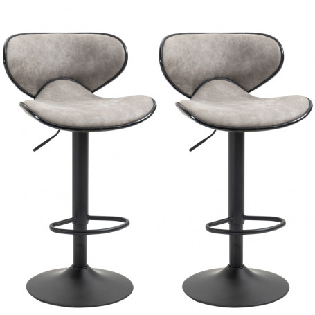 2-pack baarituoleja, ergonomiset, vintage-harmaat, nahkaiset, korkeussäädettävät