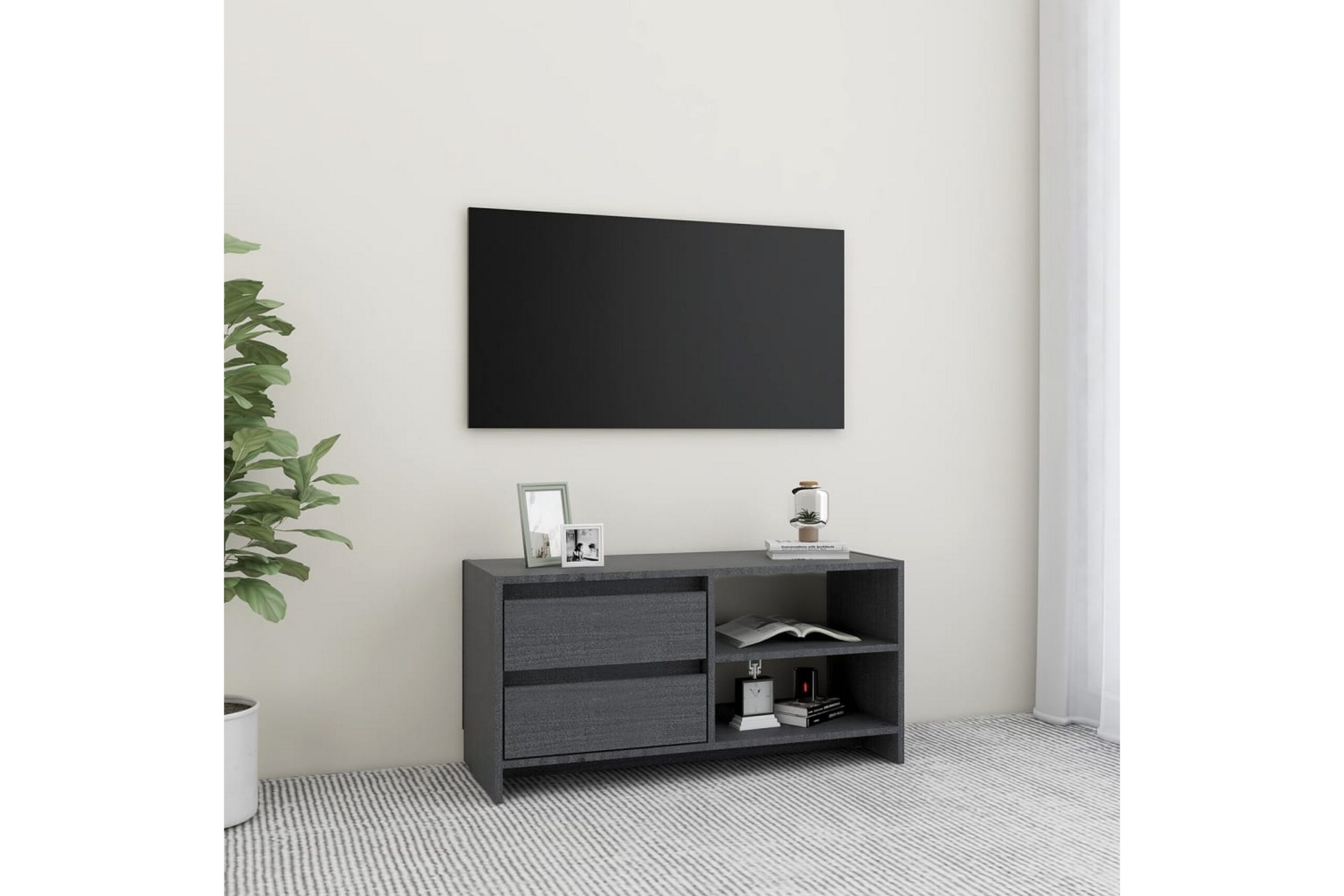 TV-taso harmaa 80x31x39 cm täysi mänty - Harmaa