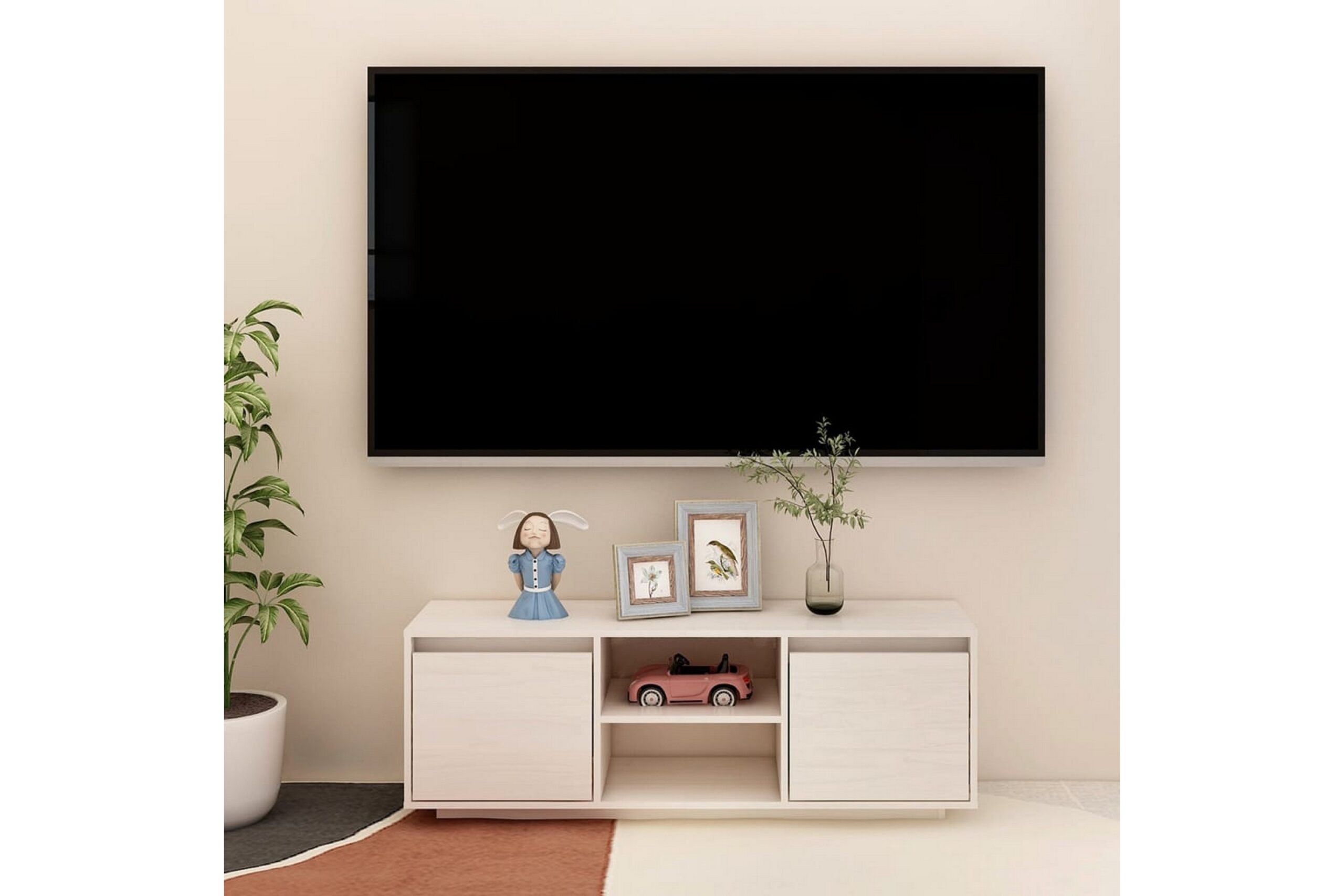 TV-taso valkoinen 110x30x40 cm täysi mänty - Valkoinen