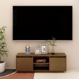 TV-taso hunajanruskea 110x30x40 cm täysi mänty - Ruskea