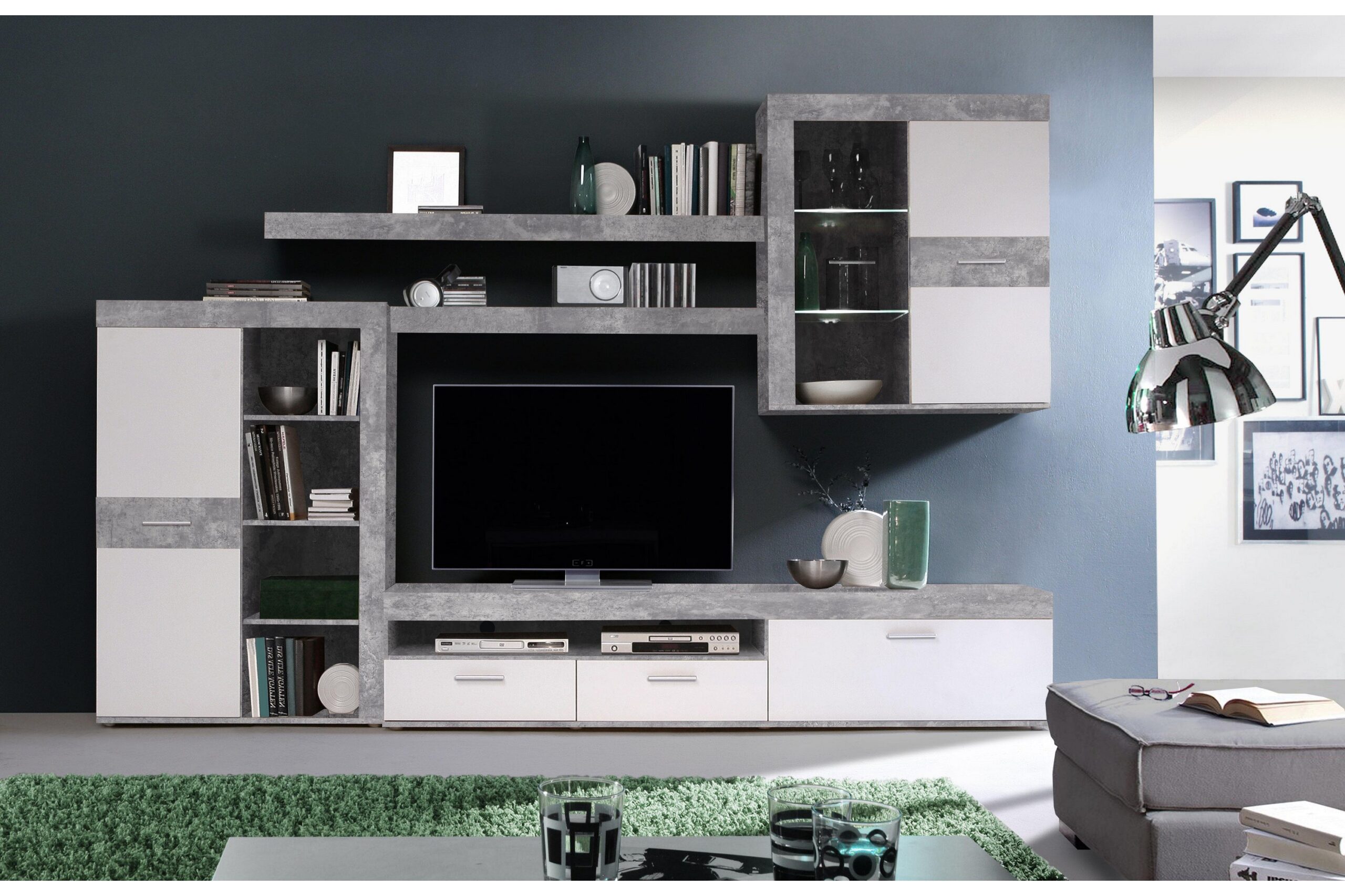 TV-kalustesetti Dagopol 41x300 cm - Valkoinen/Harmaa