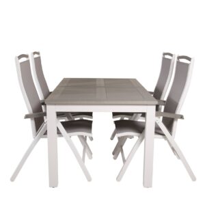 Ruokailuryhmä Albany Jatk 152-210 cm 4 tuolia - Harmaa/Valkoinen