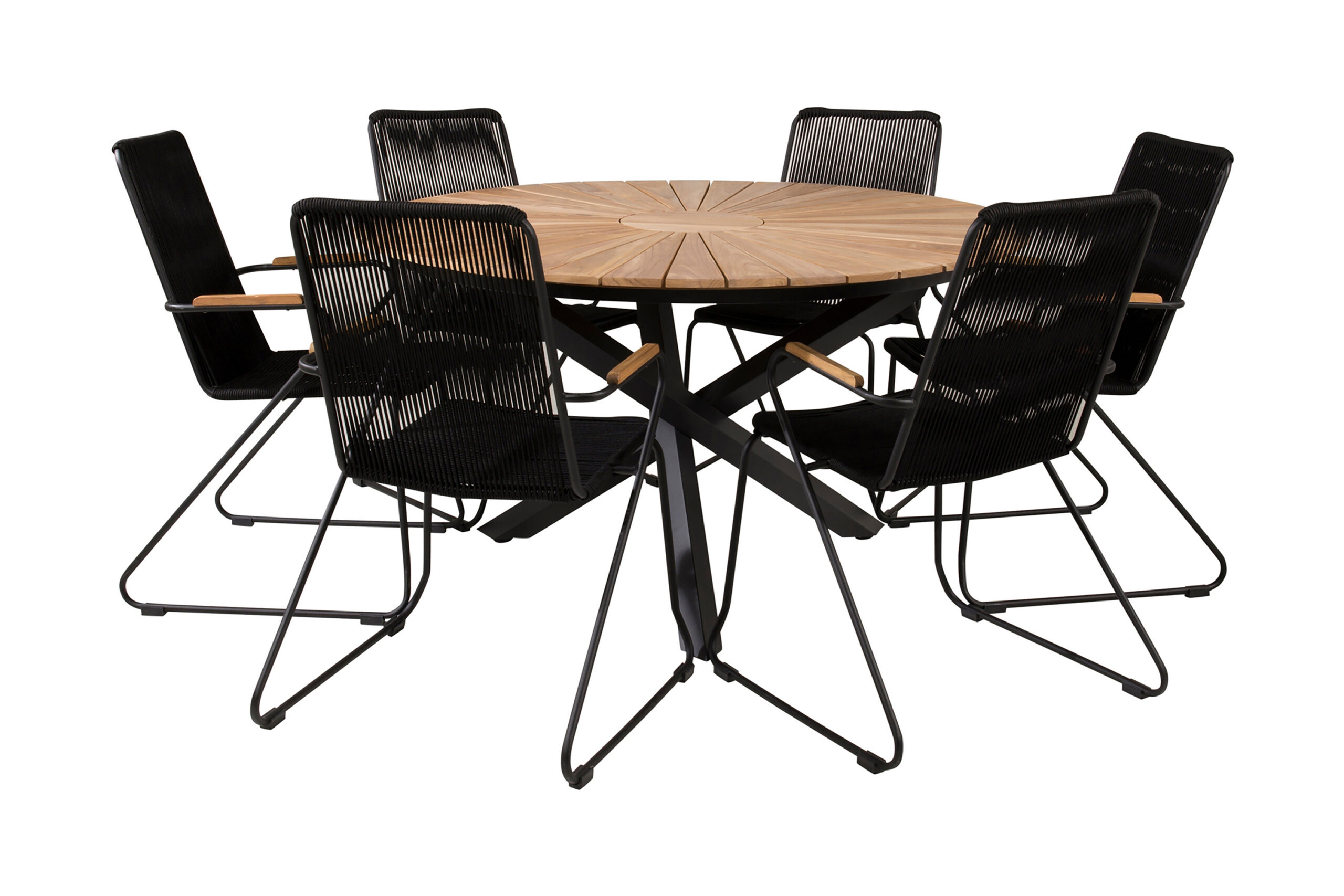 Ruokailuryhmä Mexico Pyöreä 140 cm 6 Bois tuolia - Musta/Luonnonväri