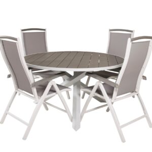 Ruokailuryhmä Parma Pyöreä 140 cm 4 Albany tuolia - Valkoinen/Harmaa