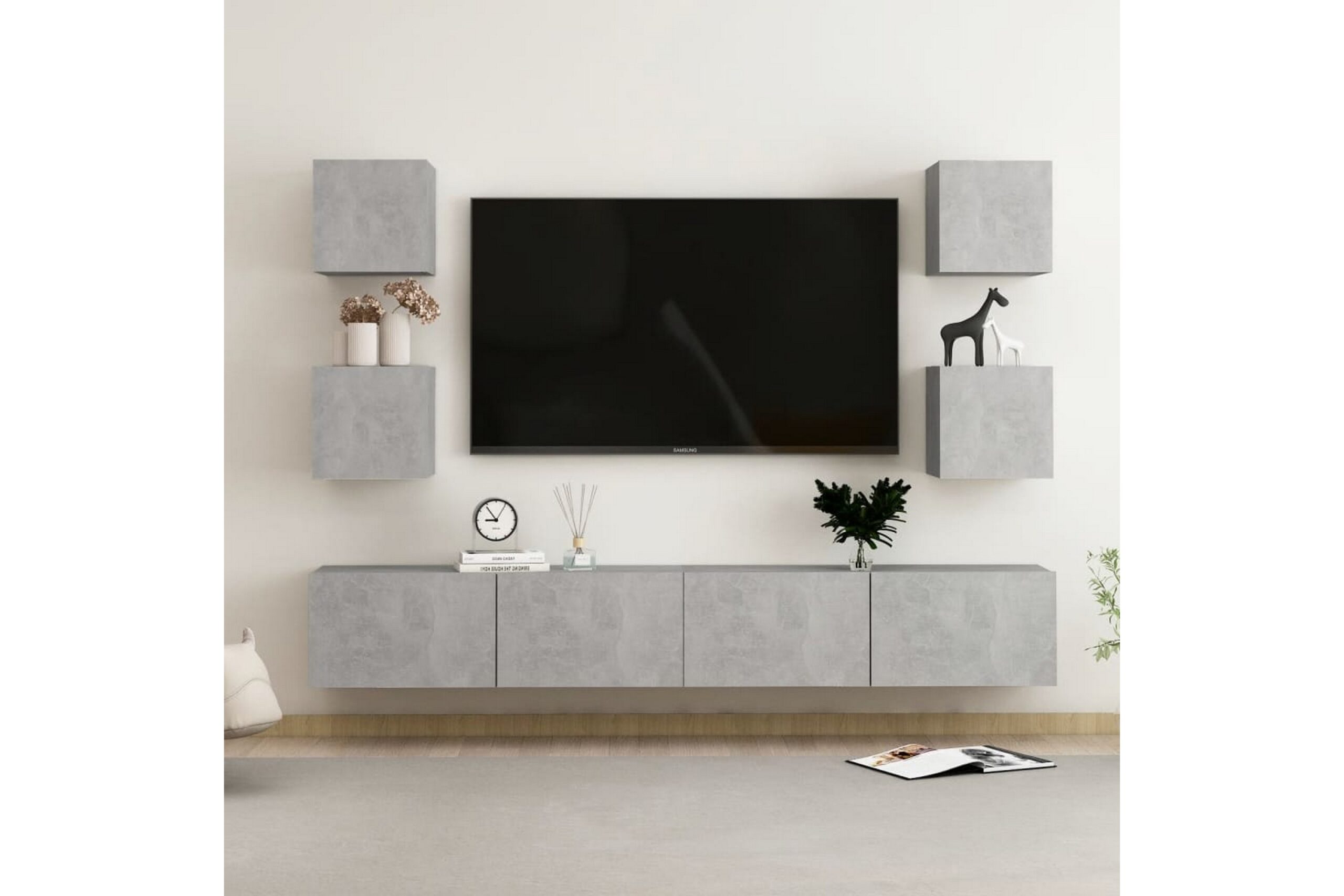 6-osainen TV-kaappisarja betoninharmaa lastulevy - Harmaa