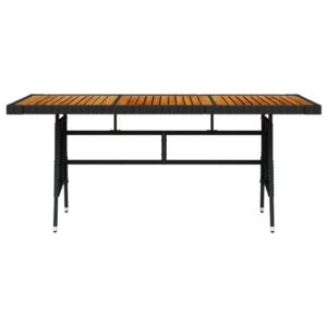 Puutarhapöytä musta 160x70x72 cm polyrottinki ja akaasiapuu - Musta